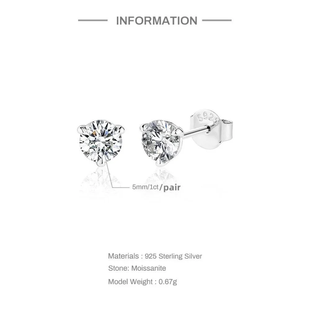 Certified 1ct. t.w. Moissanite Diamond Round Stud Earrings NEW